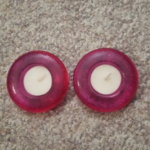 Set of 2 hot pink glass tealight votives